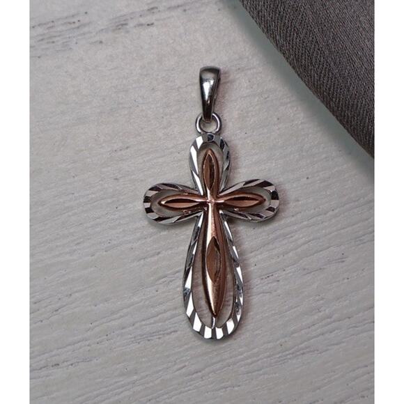Unbranded Jewelry - 14k Rose & White Gold Cross Pendant 1.4G / 1.2in